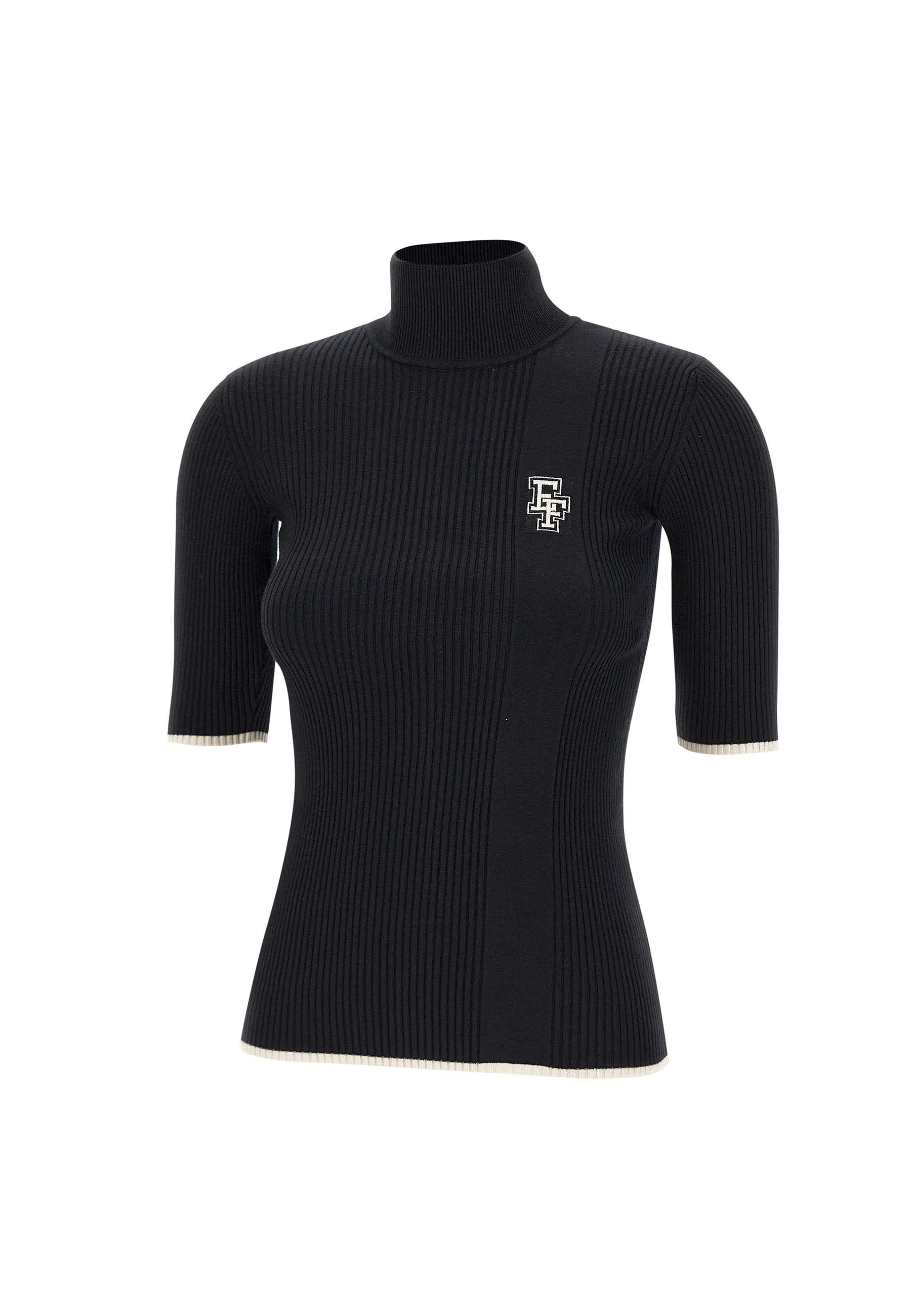 Black Viscose Turtleneck Short Sleeves