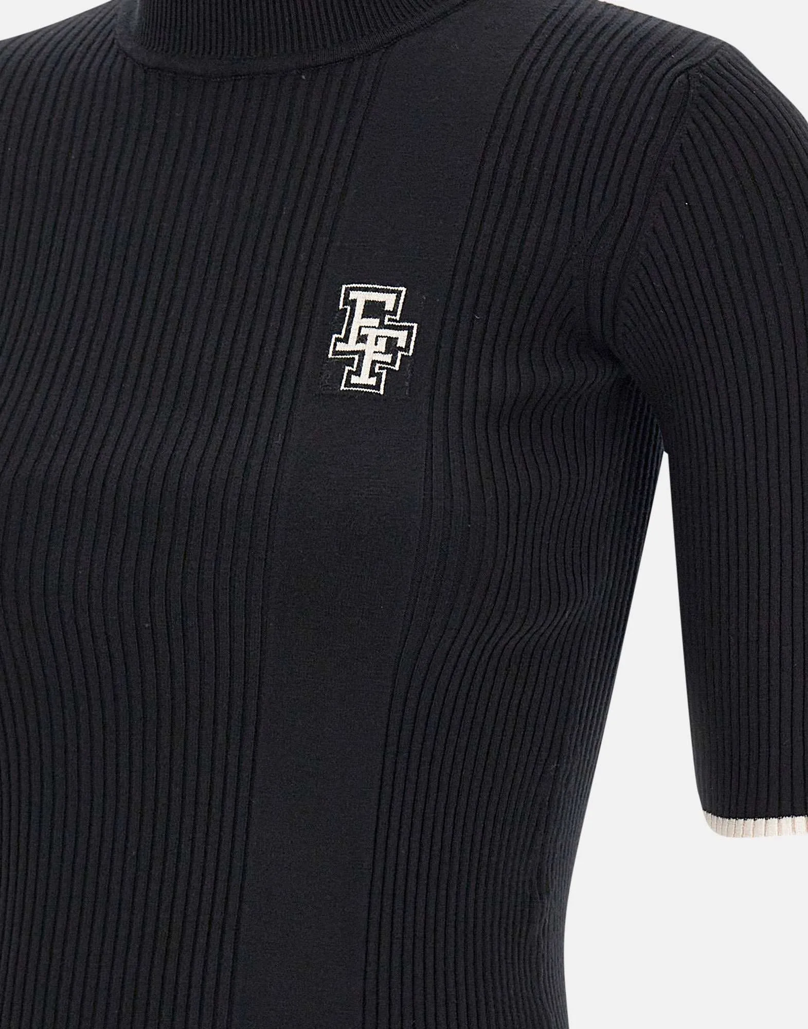 Black Viscose Turtleneck Short Sleeves