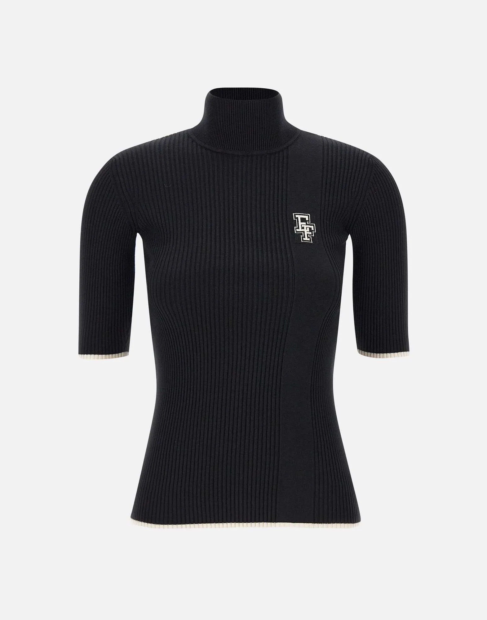 Black Viscose Turtleneck Short Sleeves