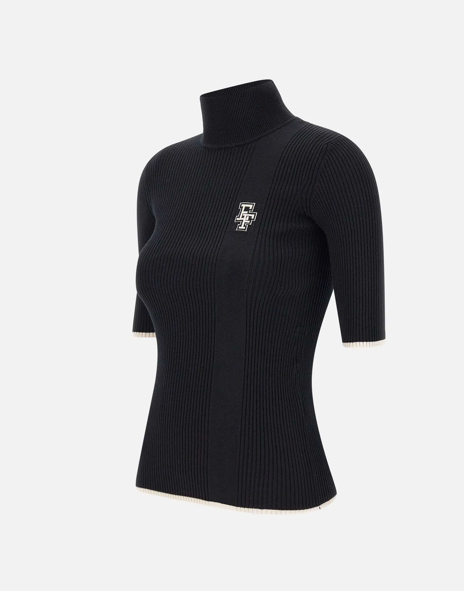 Black Viscose Turtleneck Short Sleeves