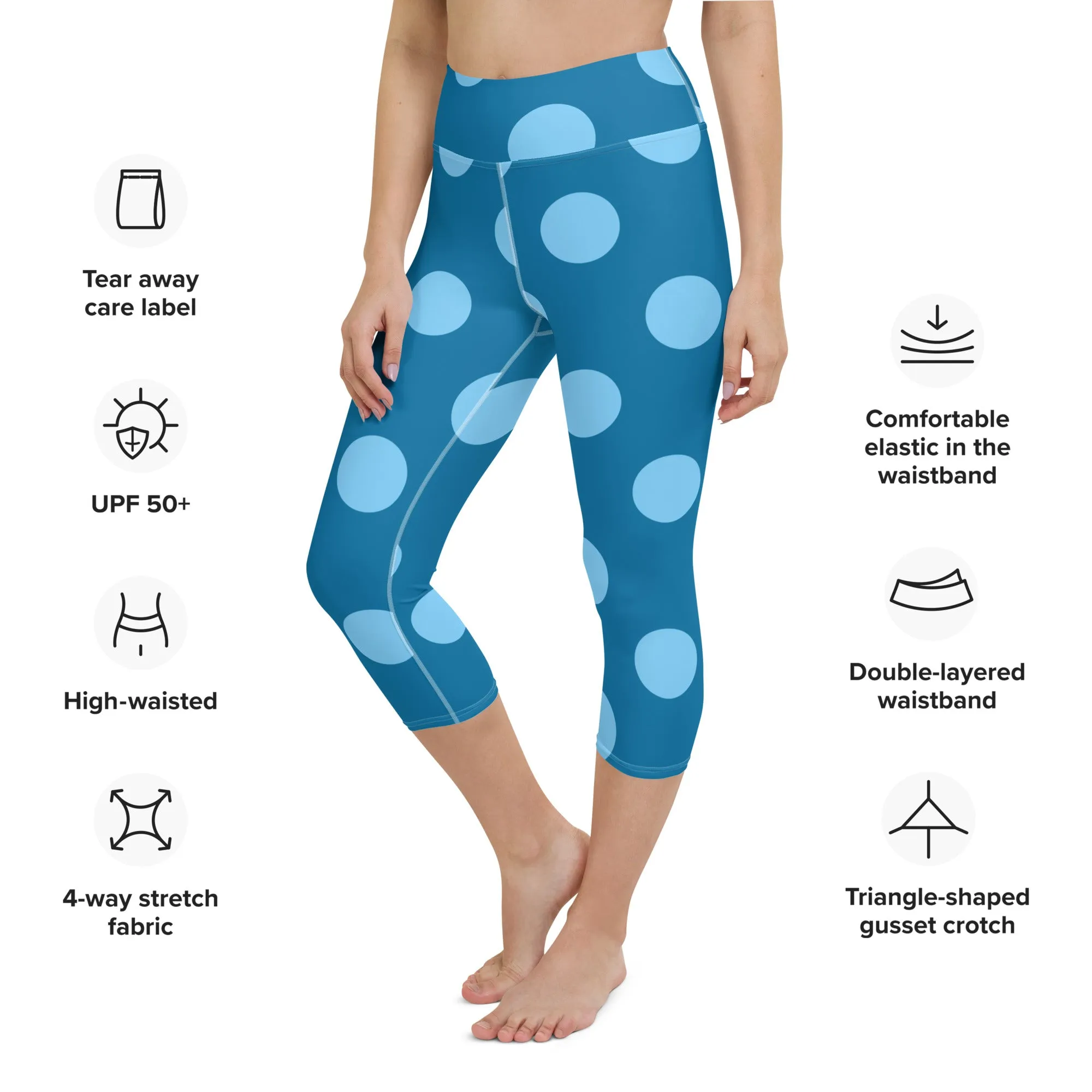 Blue Polka Dots Yoga Capri Leggings Activewear Capri Leggings, lioness-love