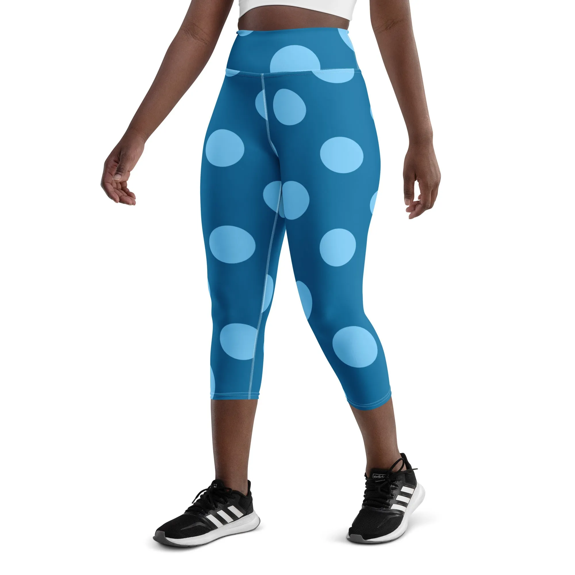Blue Polka Dots Yoga Capri Leggings Activewear Capri Leggings, lioness-love