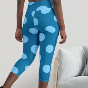 Blue Polka Dots Yoga Capri Leggings Activewear Capri Leggings, lioness-love