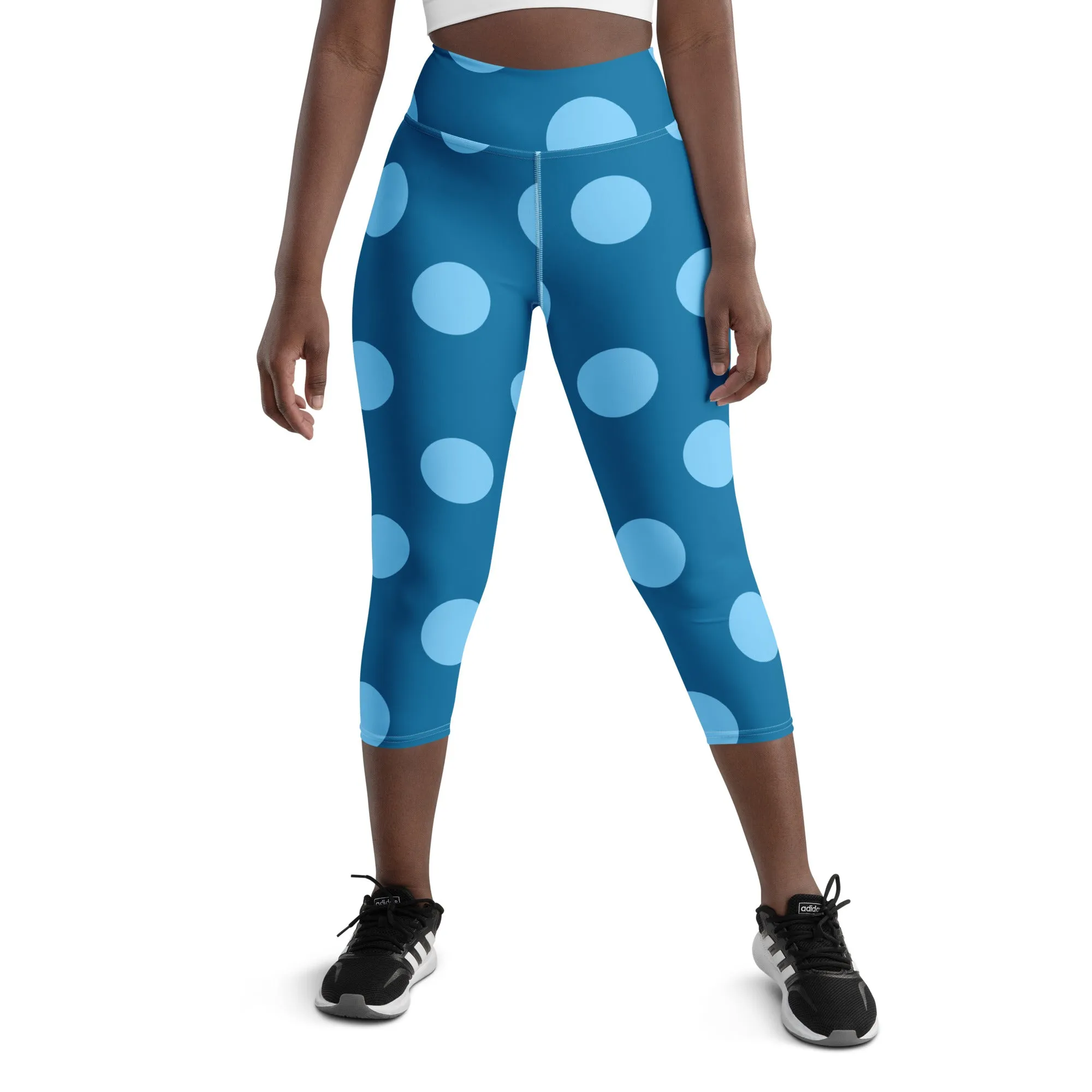 Blue Polka Dots Yoga Capri Leggings Activewear Capri Leggings, lioness-love