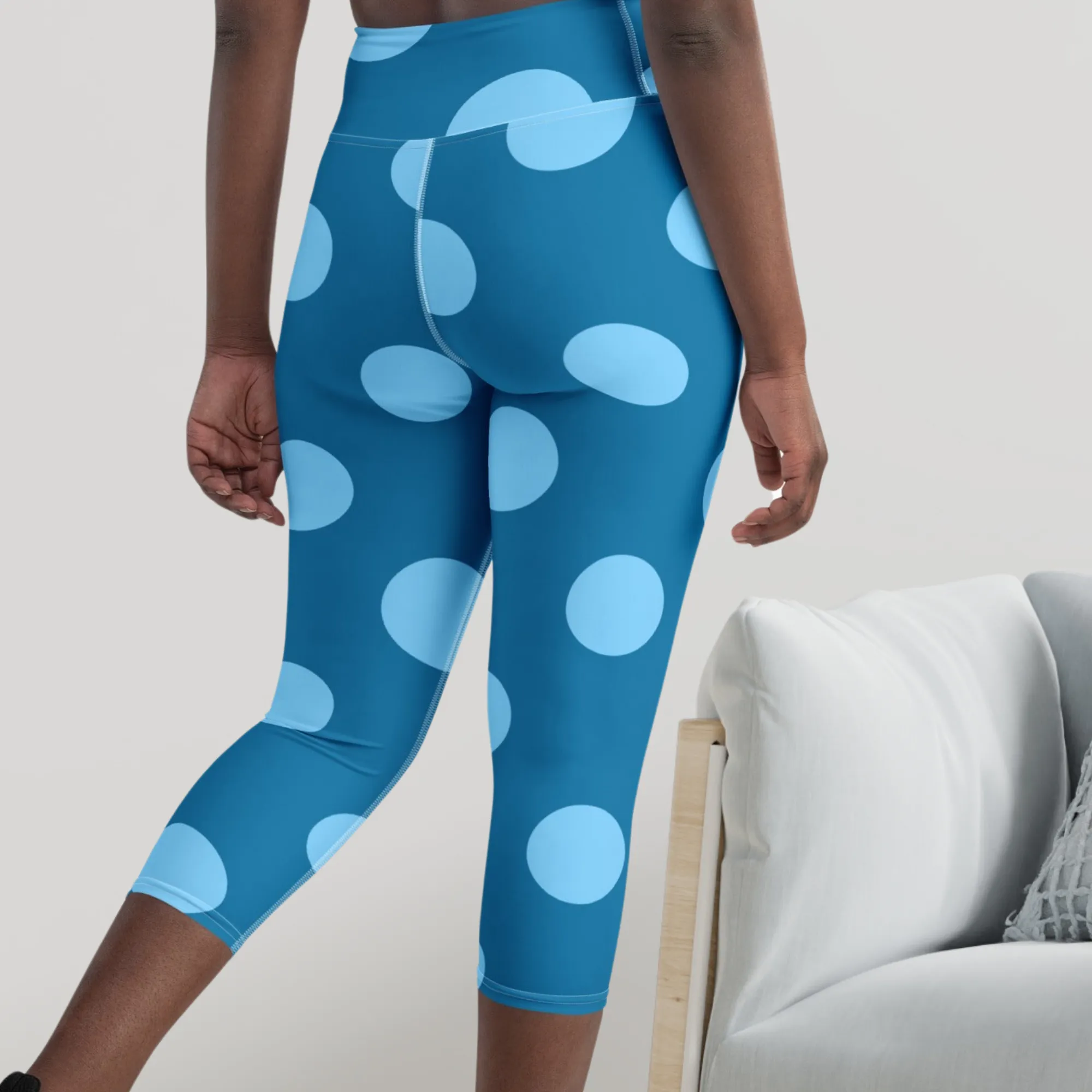 Blue Polka Dots Yoga Capri Leggings Activewear Capri Leggings, lioness-love