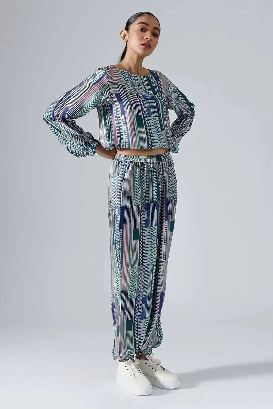 Blue Printed Geometric Joggers Set