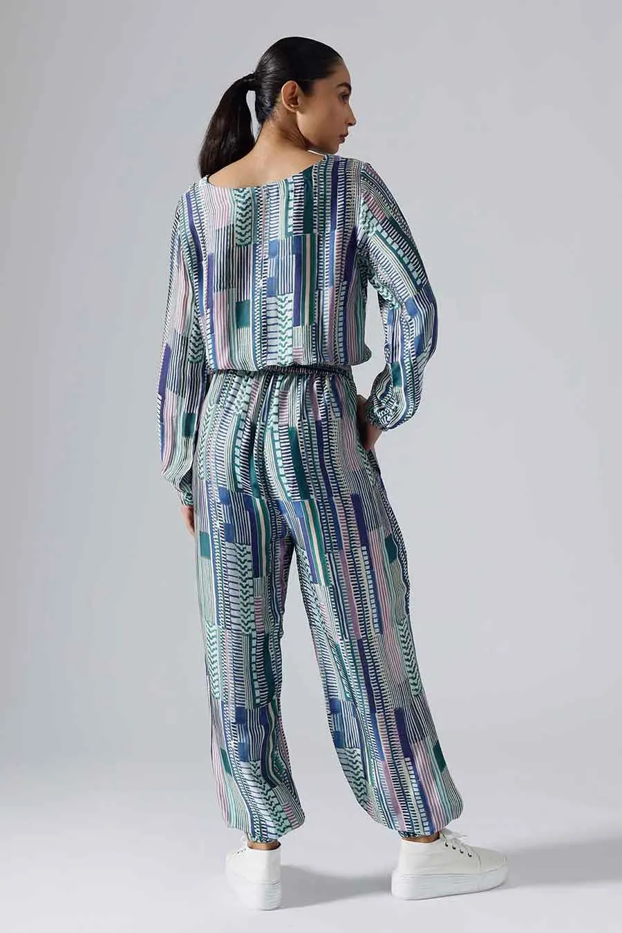 Blue Printed Geometric Joggers Set