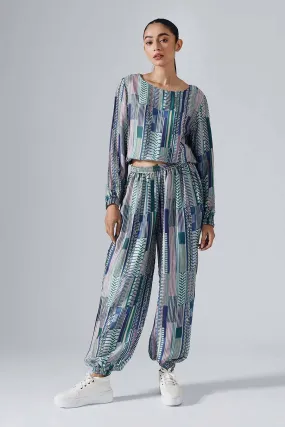 Blue Printed Geometric Joggers Set