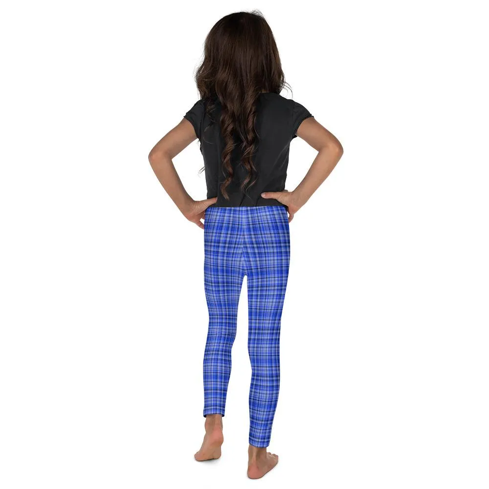 Blue Tartan Print Kid's Tights, Preppy Scottish Tartan Plaid Print Kid's Leggings Fitness Pants- Made in USA/EU