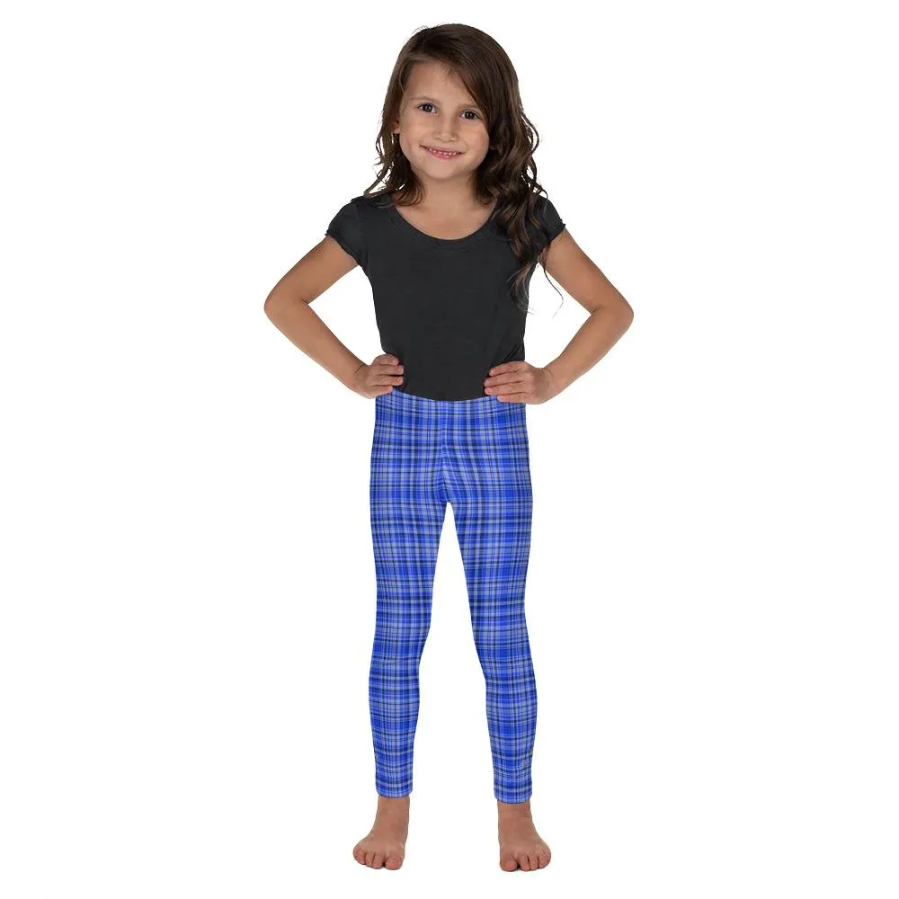 Blue Tartan Print Kid's Tights, Preppy Scottish Tartan Plaid Print Kid's Leggings Fitness Pants- Made in USA/EU