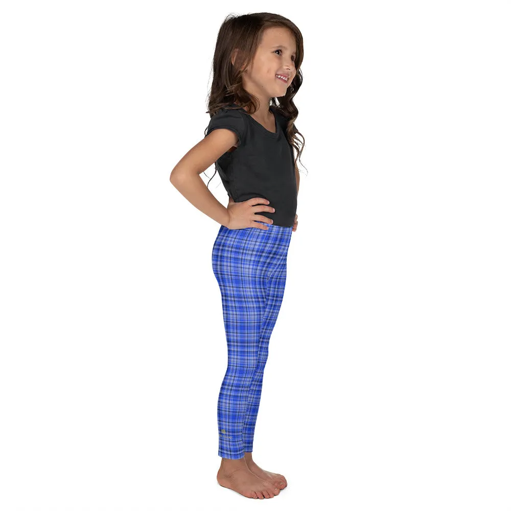 Blue Tartan Print Kid's Tights, Preppy Scottish Tartan Plaid Print Kid's Leggings Fitness Pants- Made in USA/EU