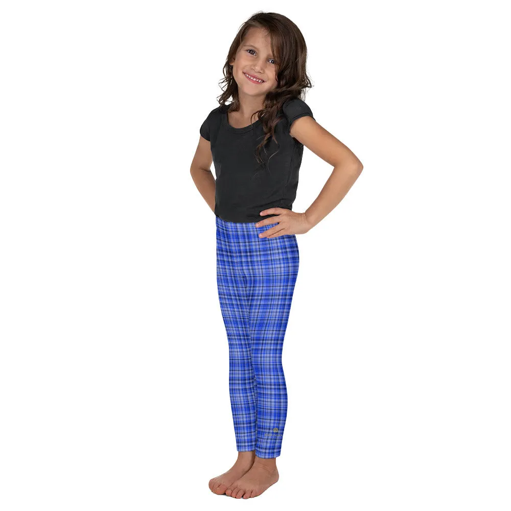 Blue Tartan Print Kid's Tights, Preppy Scottish Tartan Plaid Print Kid's Leggings Fitness Pants- Made in USA/EU