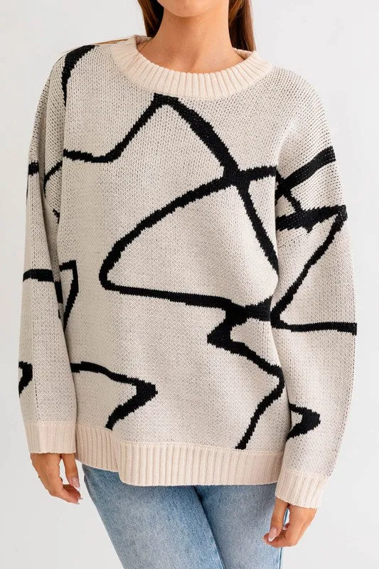 Bohemian Abstract Pattern Oversized Sweater Top