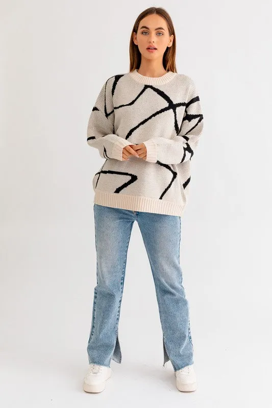 Bohemian Abstract Pattern Oversized Sweater Top