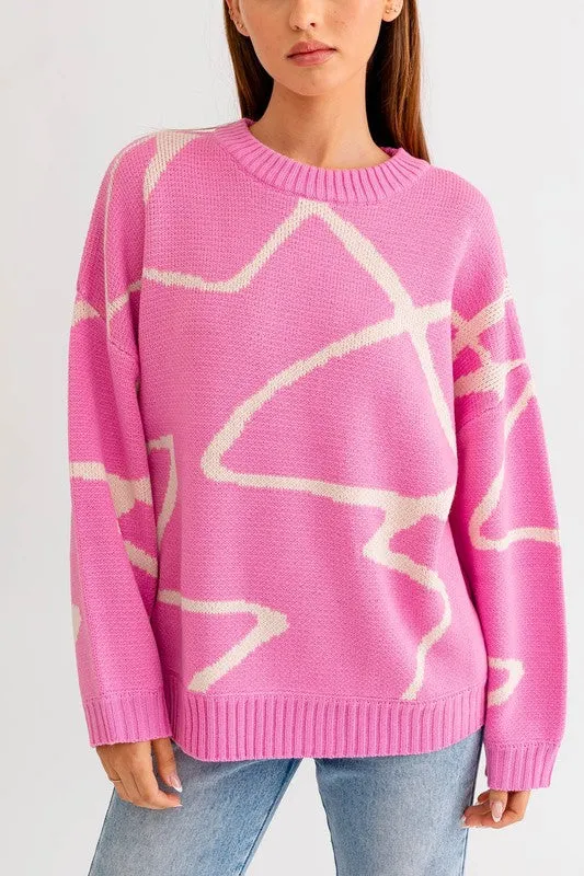 Bohemian Abstract Pattern Oversized Sweater Top