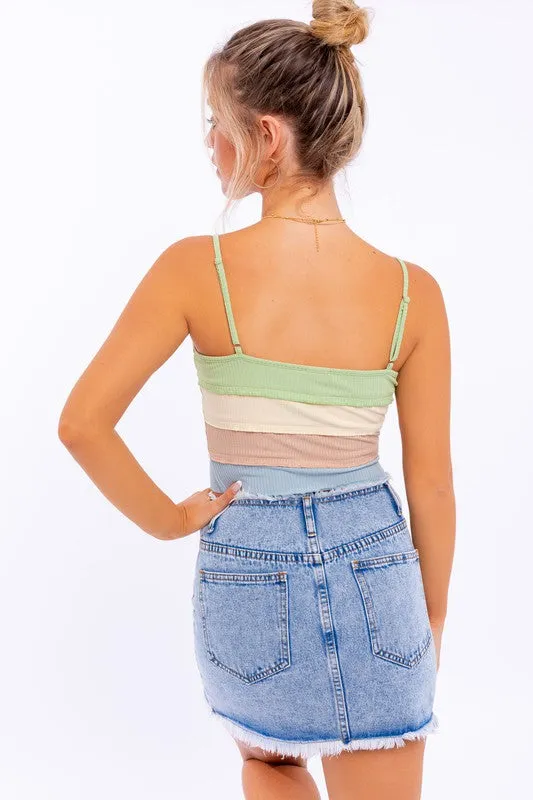 Bohemian Lettuce Hem Color Block Detail Spaghetti Top