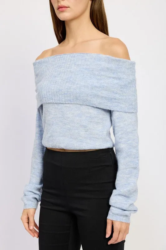 Bohemian Off Shoulder Fold Over Sweater Top