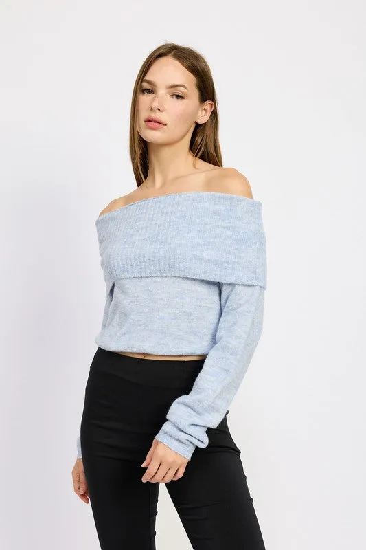 Bohemian Off Shoulder Fold Over Sweater Top