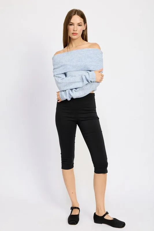 Bohemian Off Shoulder Fold Over Sweater Top