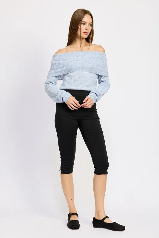 Bohemian Off Shoulder Fold Over Sweater Top