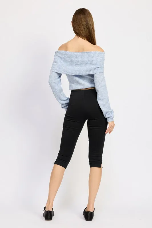 Bohemian Off Shoulder Fold Over Sweater Top