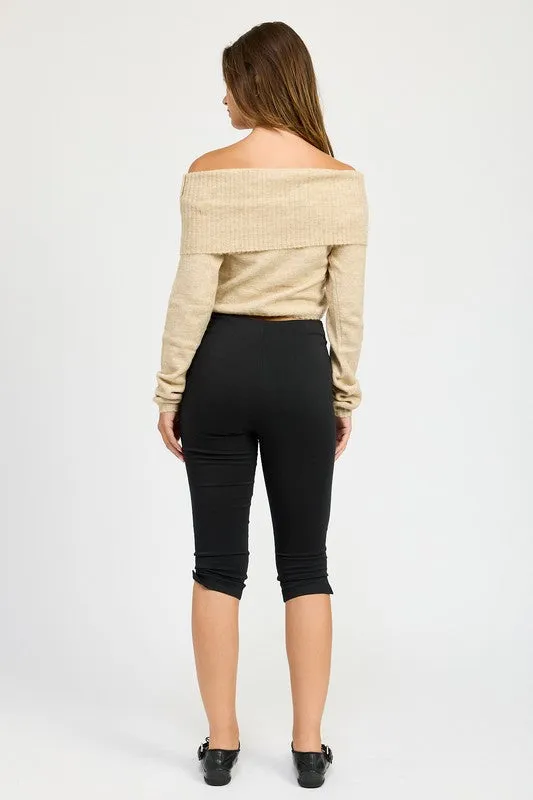 Bohemian Off Shoulder Fold Over Sweater Top