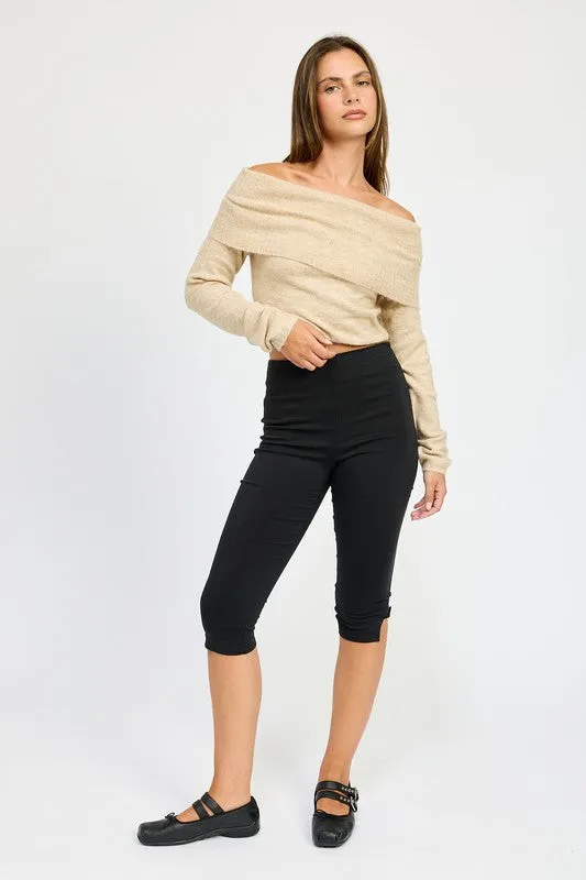 Bohemian Off Shoulder Fold Over Sweater Top