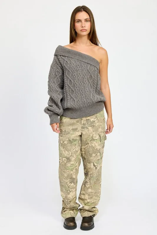 Bohemian Oversized One Shoulder Sweater