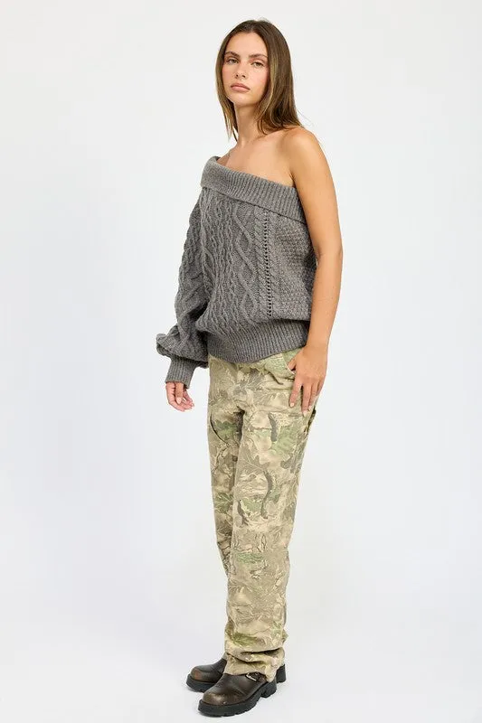 Bohemian Oversized One Shoulder Sweater