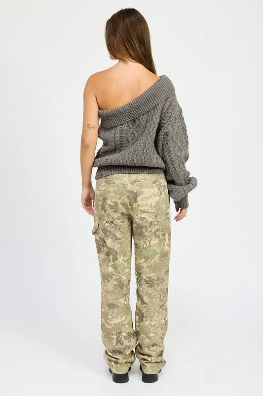 Bohemian Oversized One Shoulder Sweater