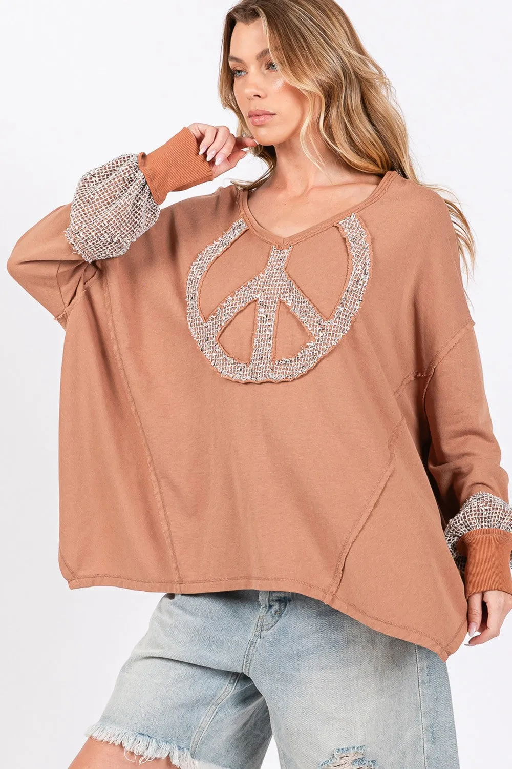 Bohemian Peace Sign Mineral Wash Terry Top