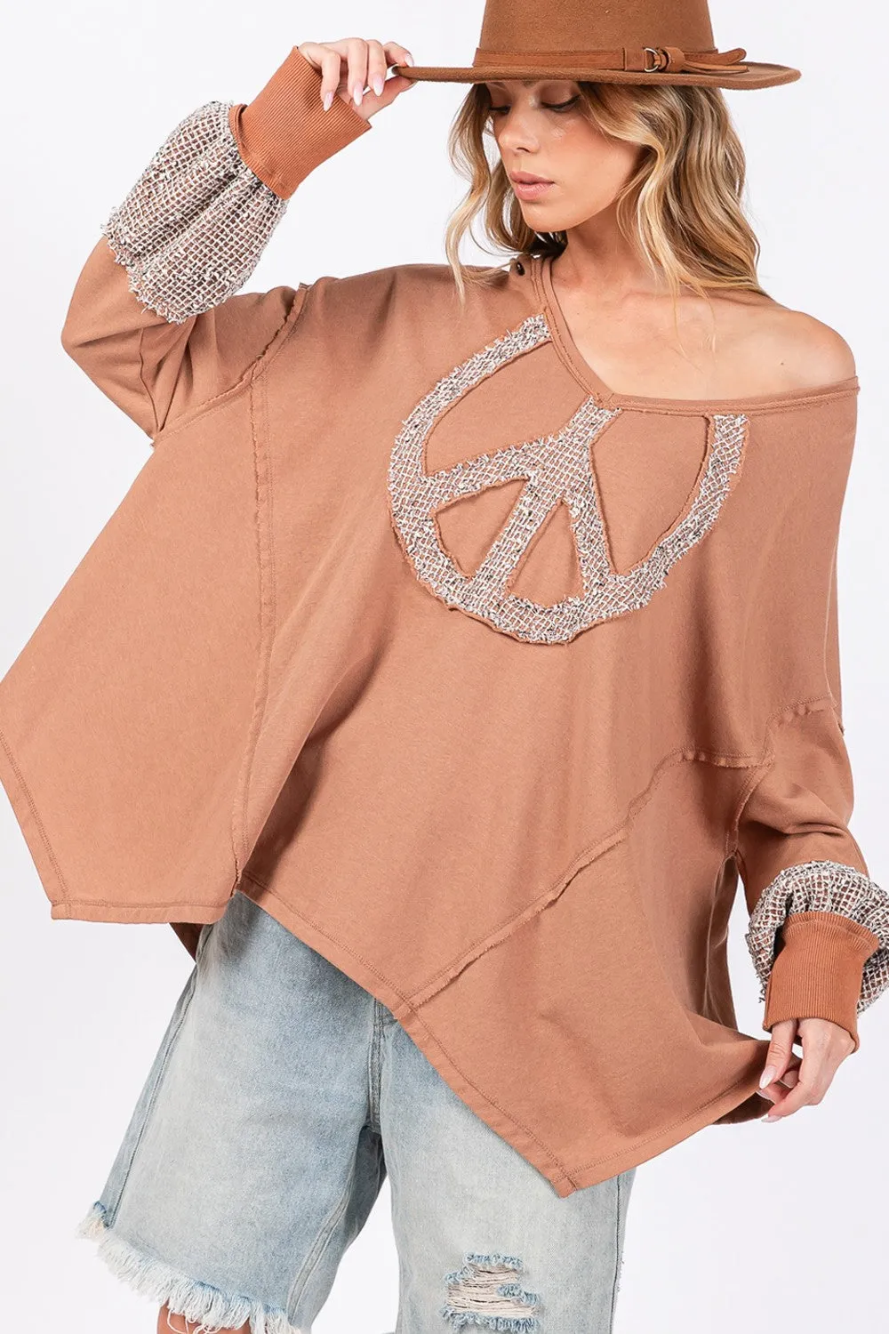 Bohemian Peace Sign Mineral Wash Terry Top
