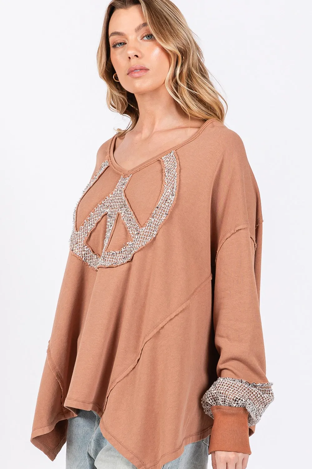 Bohemian Peace Sign Mineral Wash Terry Top