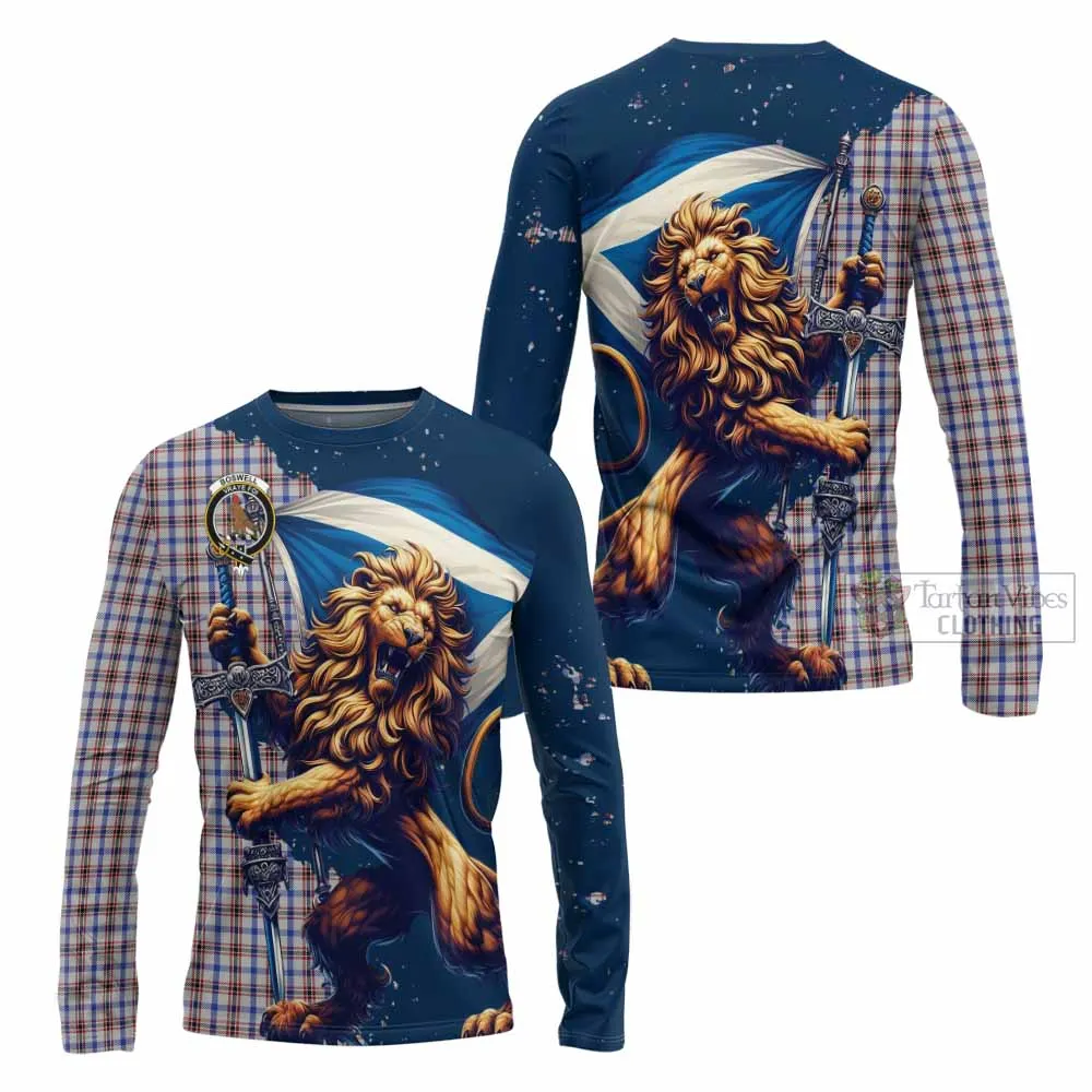 Boswell Tartan Family Crest Long Sleeve T-Shirt with Scottish Majestic Lion