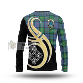 Bowie Ancient Tartan Long Sleeve T-Shirt with Family Crest and Celtic Symbol Style