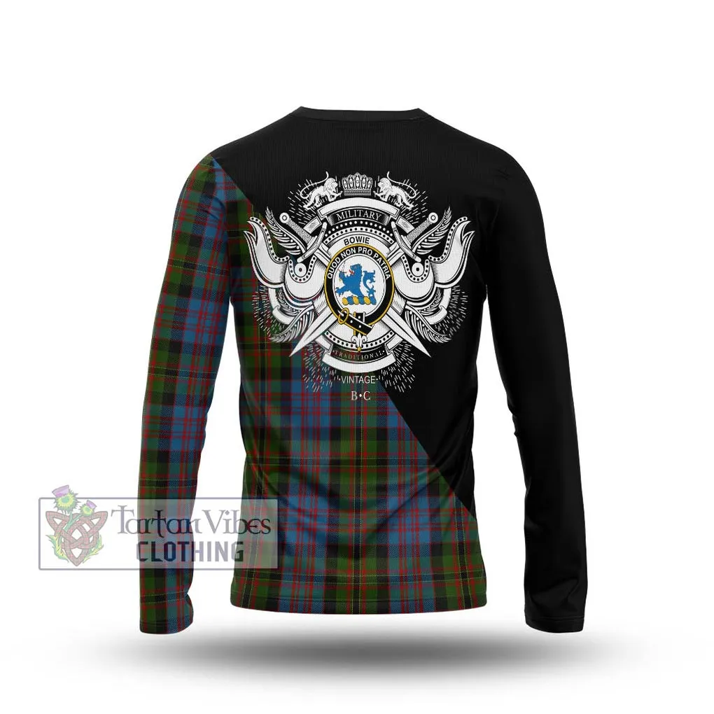 Bowie Tartan Long Sleeve T-Shirt with Family Crest and Military Logo Style