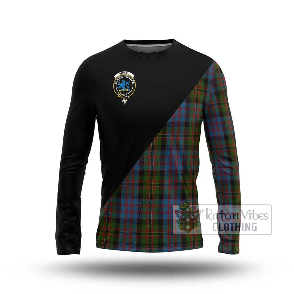 Bowie Tartan Long Sleeve T-Shirt with Family Crest and Military Logo Style
