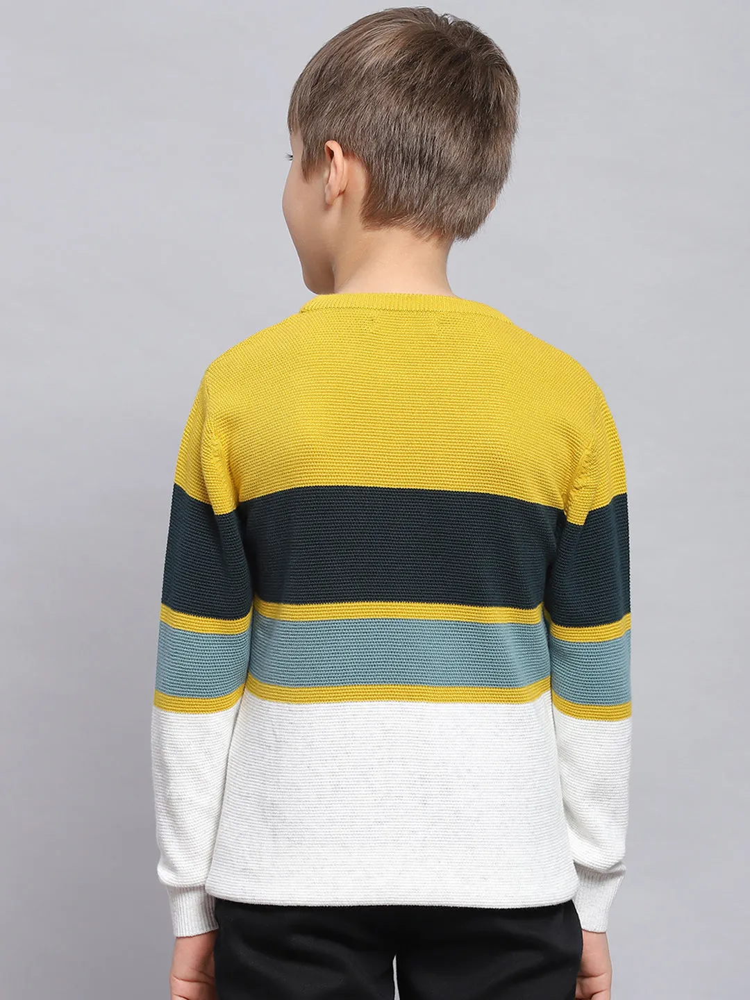 Boys Mustard Stripe Round Neck Full Sleeve Sweater