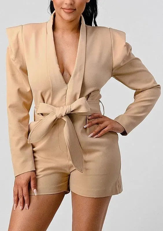 Business Casual Blazer Romper with Belt