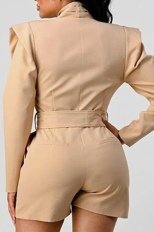 Business Casual Blazer Romper with Belt