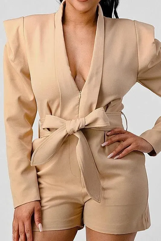 Business Casual Blazer Romper with Belt
