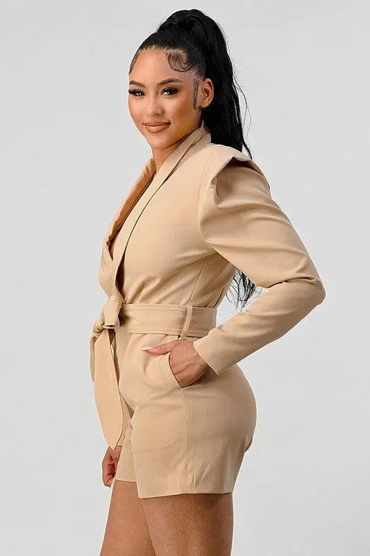 Business Casual Blazer Romper with Belt