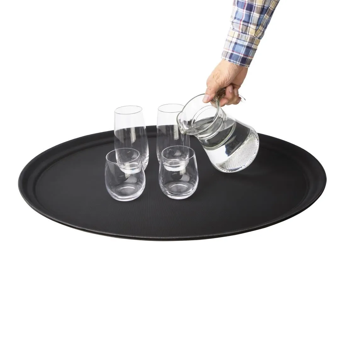 C162 Kristallon Polypropylene Oval Non-Slip Tray Black 685mm