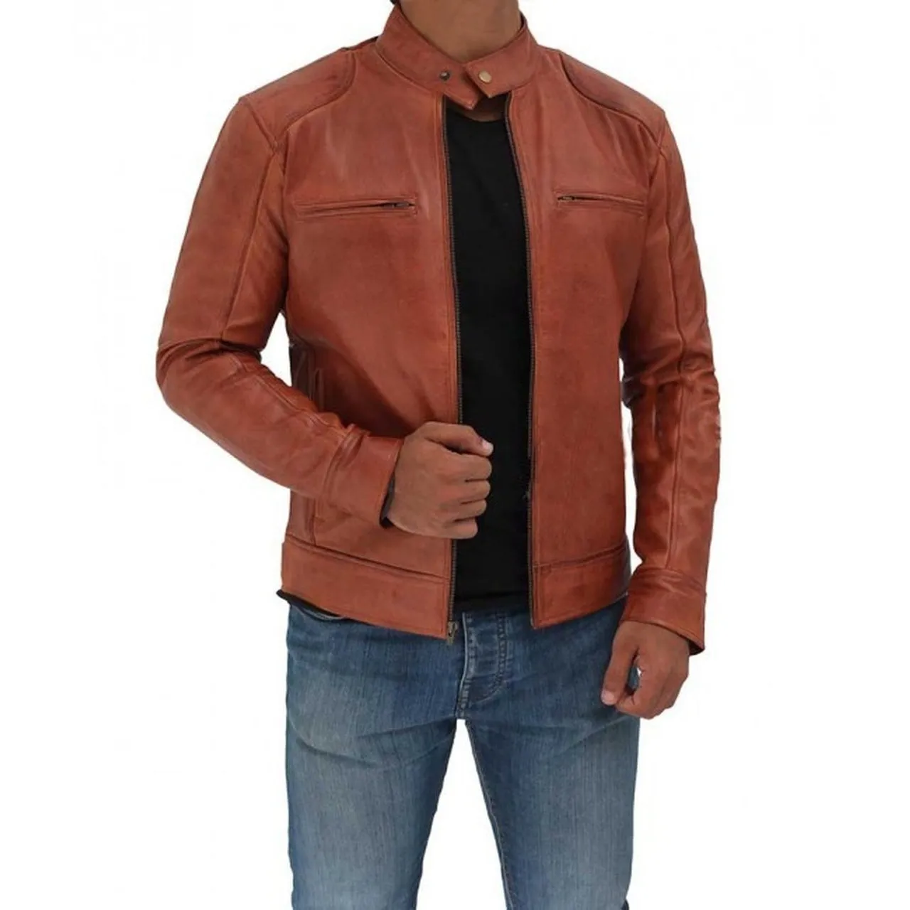 Cafe Racer Men Tan Leather Jacket