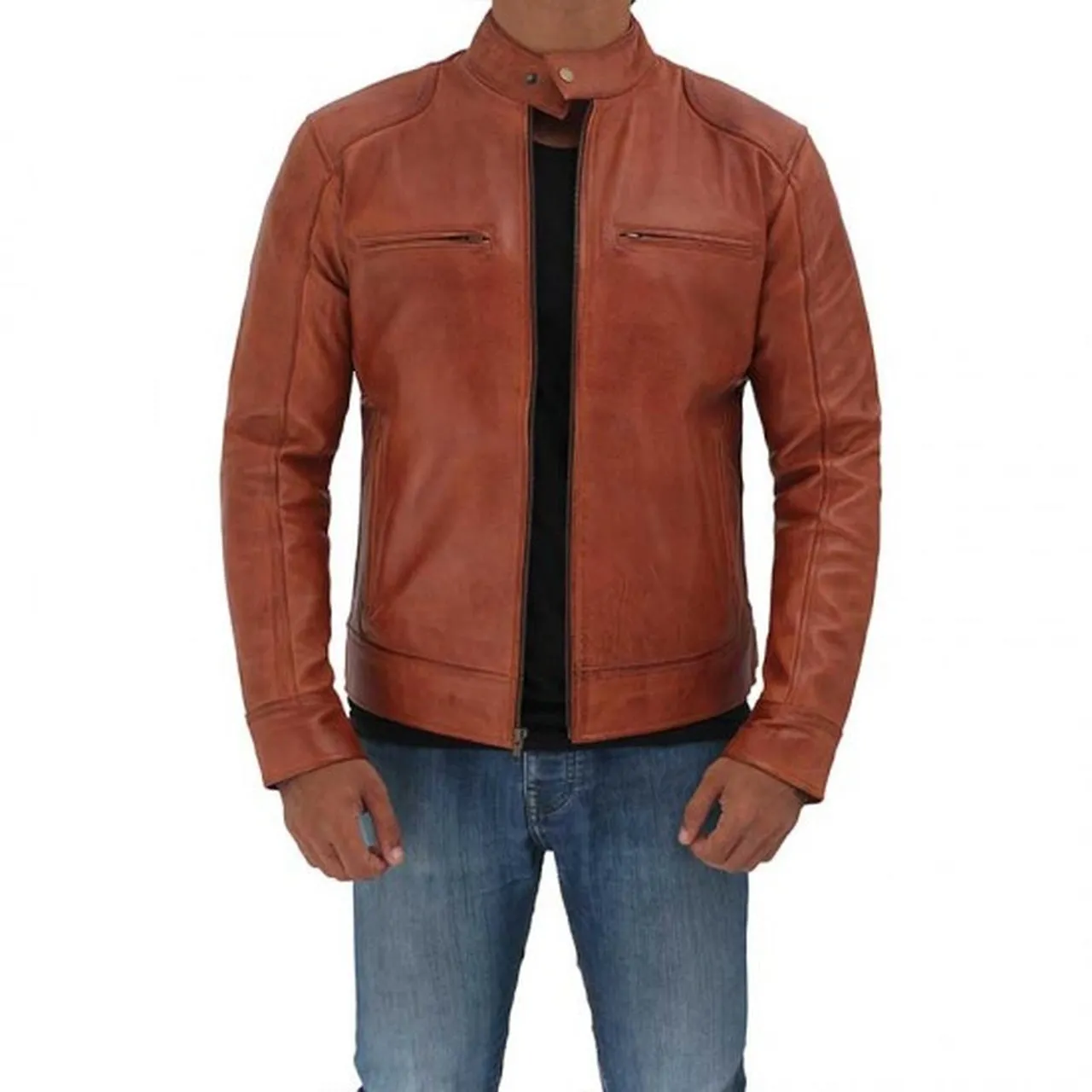 Cafe Racer Men Tan Leather Jacket