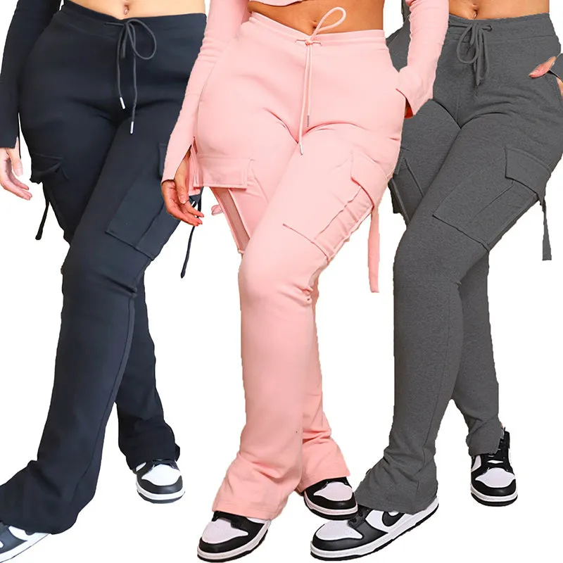 Cargo Pants With Pockets  Wide Leg Straight Trousers For Women
