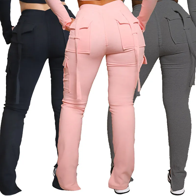Cargo Pants With Pockets  Wide Leg Straight Trousers For Women