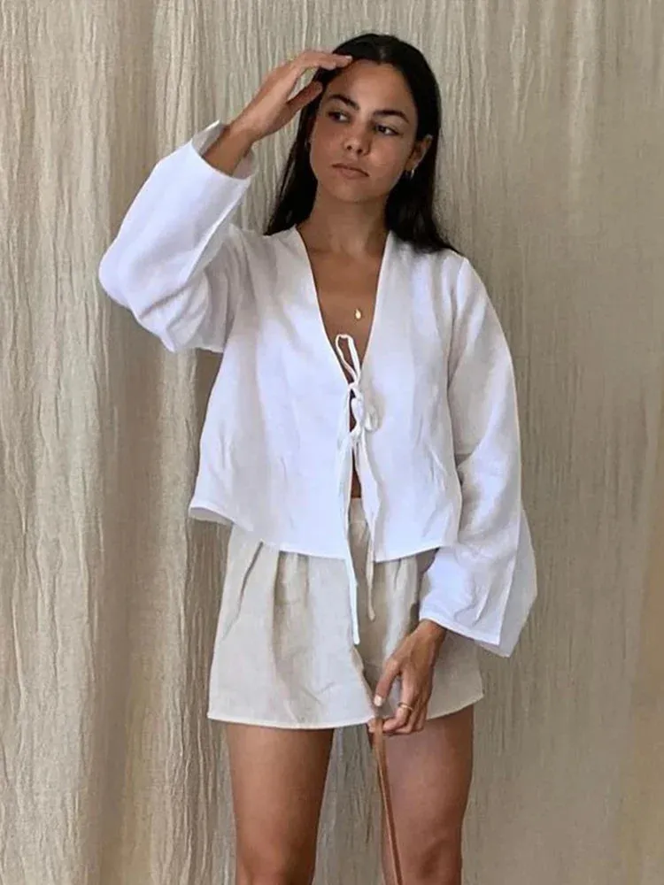 Casual Hollow V Neck Streetwear Blouse