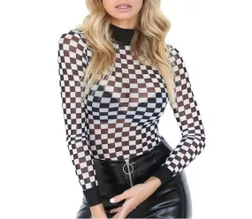 Checkered mock neck bodysuit