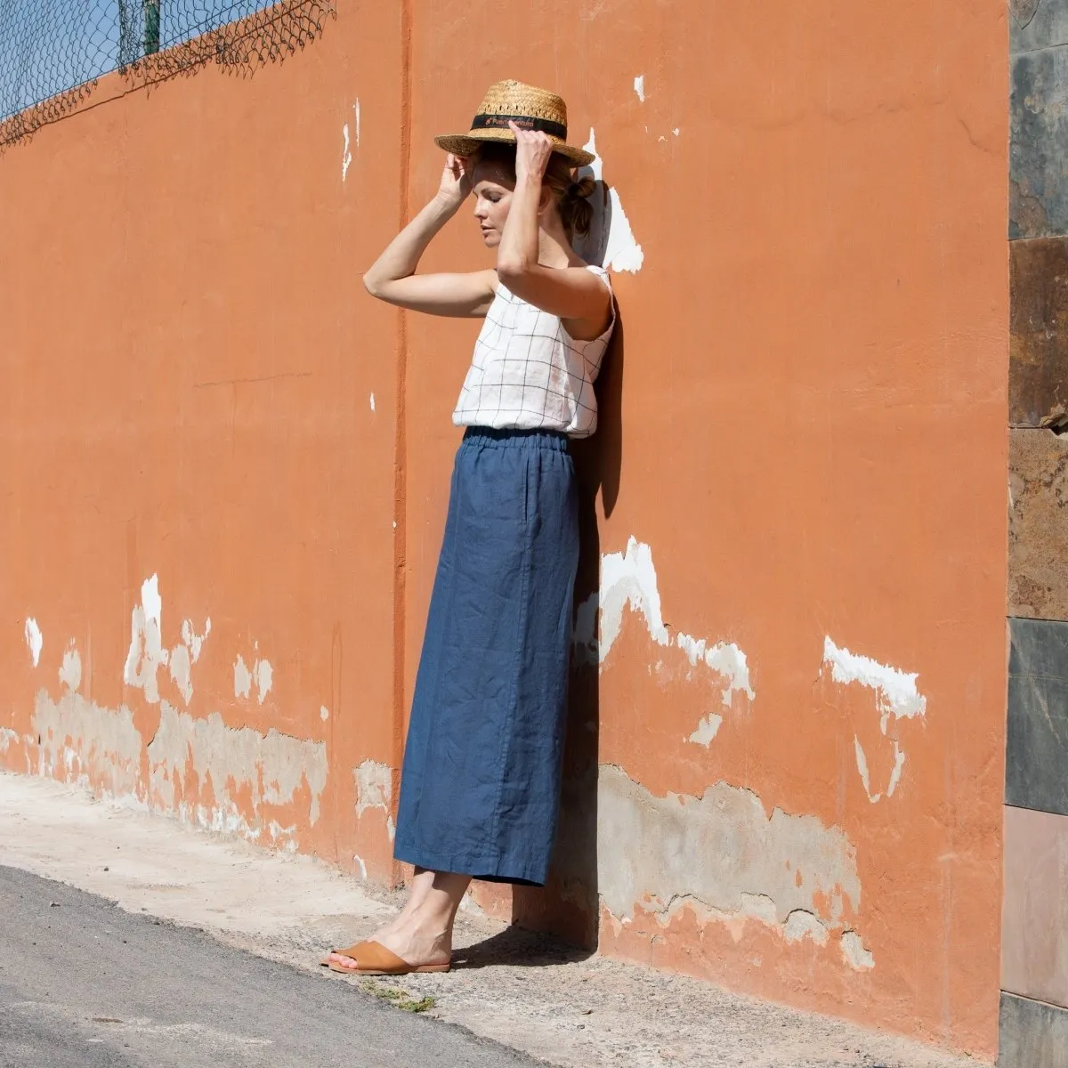 CU: CUSTOMIZED Maxi WELS wide leg linen pants (Size: S/M; Color: Creamy Brown)